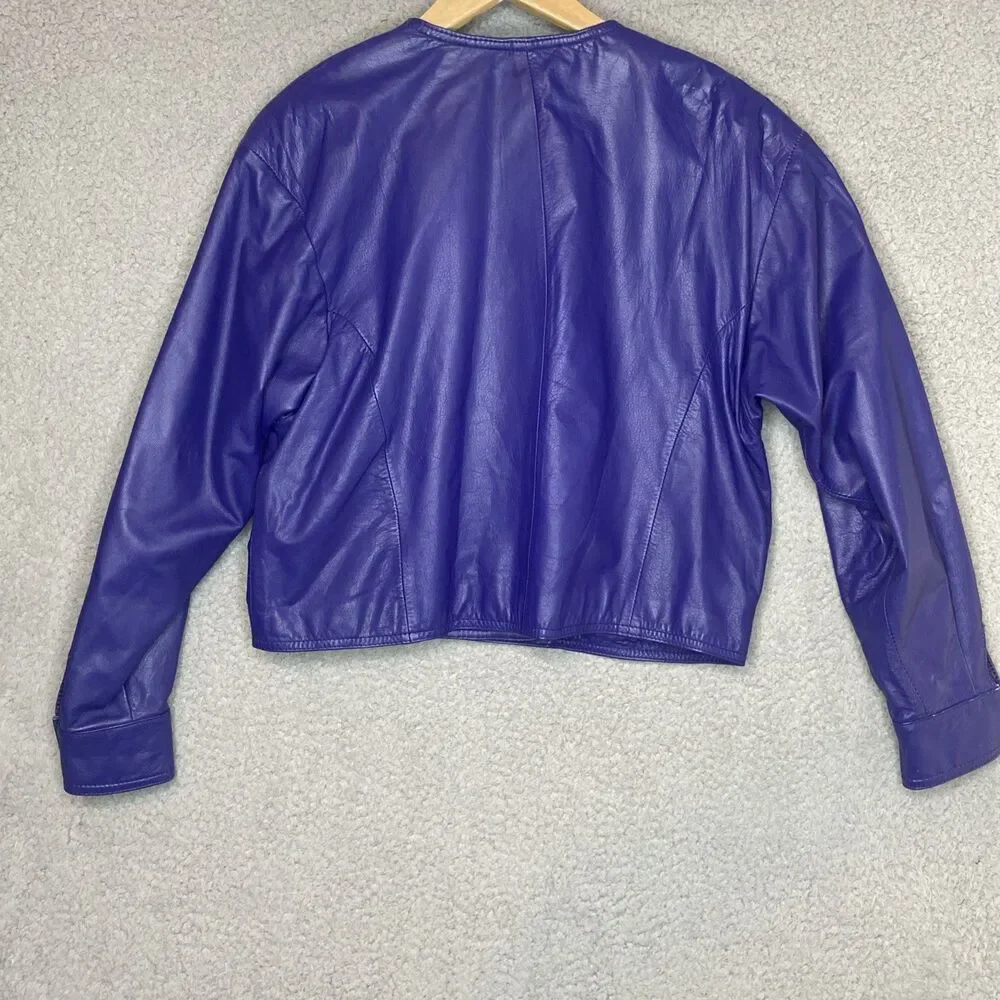 VTG Lord & Taylor Leather Old Money Double Breasted Jacket Purple Size 12 Large